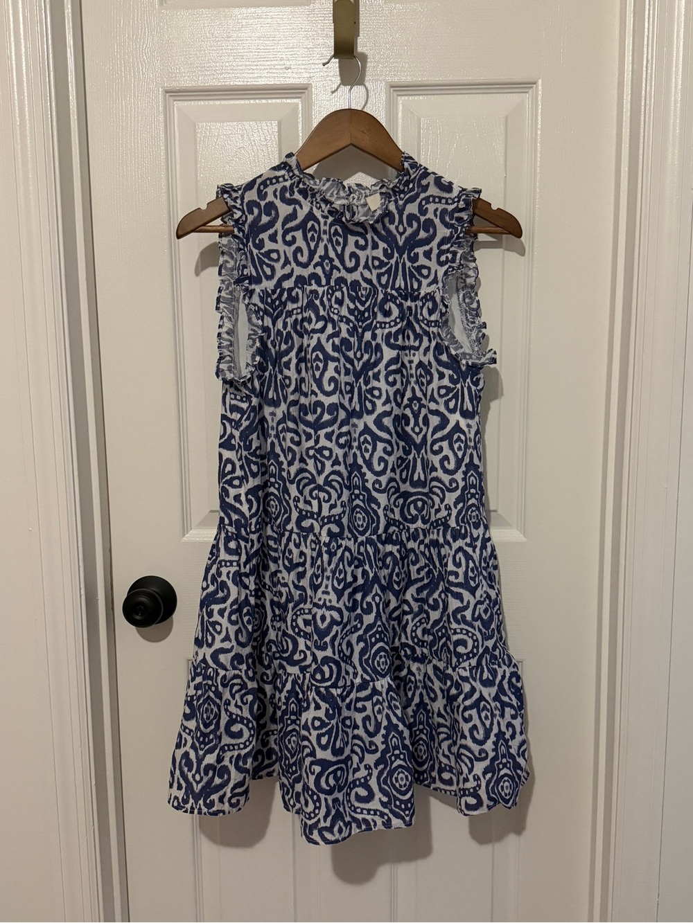 Pinch Blue and White Printed Ruffle Sleeve Dress